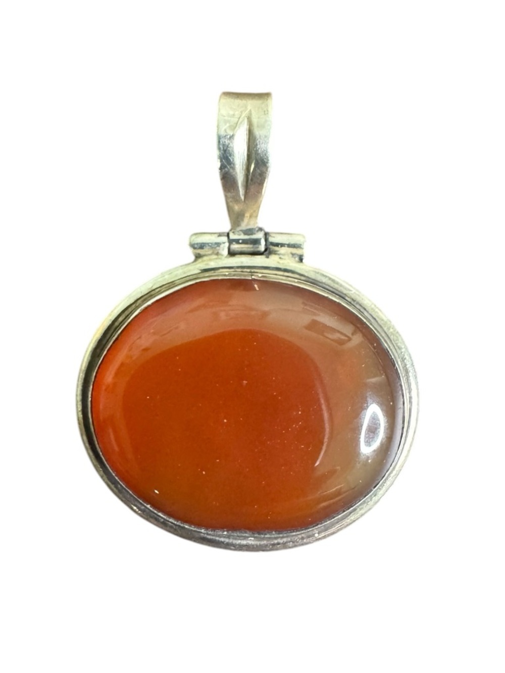 Sterling Silver Carnelian Pendant - Deep Orange Cabochon